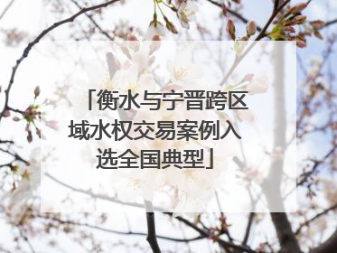 衡水与宁晋跨区域水权交易案例入选全国典型